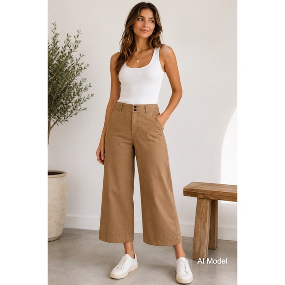 Everlane Pants - Everlane Organic Cotton Wide Leg Crop Pants Womens 10 Camel Brown High rise